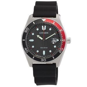 Citizen Marine Eco-Drive Black Dial Red Bezel Black Rubber Mens Watch